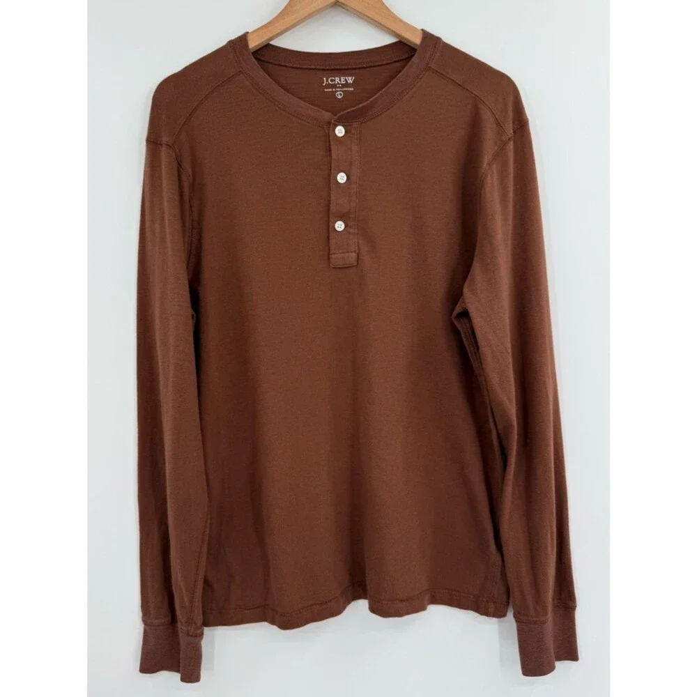 J.Crew Long Sleeve Henley Slub Cotton | Brown | Large